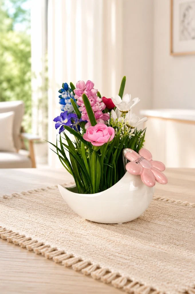 Dekoset Schale Porto mit Blumen+Hänger Blume Piana rosa