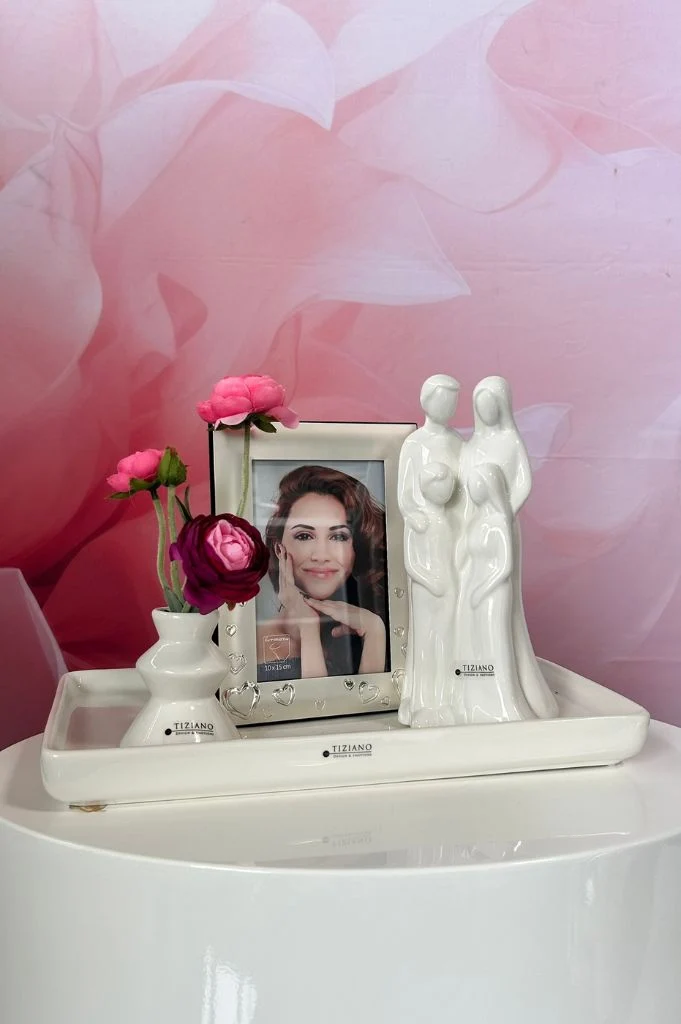 Dekoset Sendina mit Familie, Vase Silandro und Fotorahmen