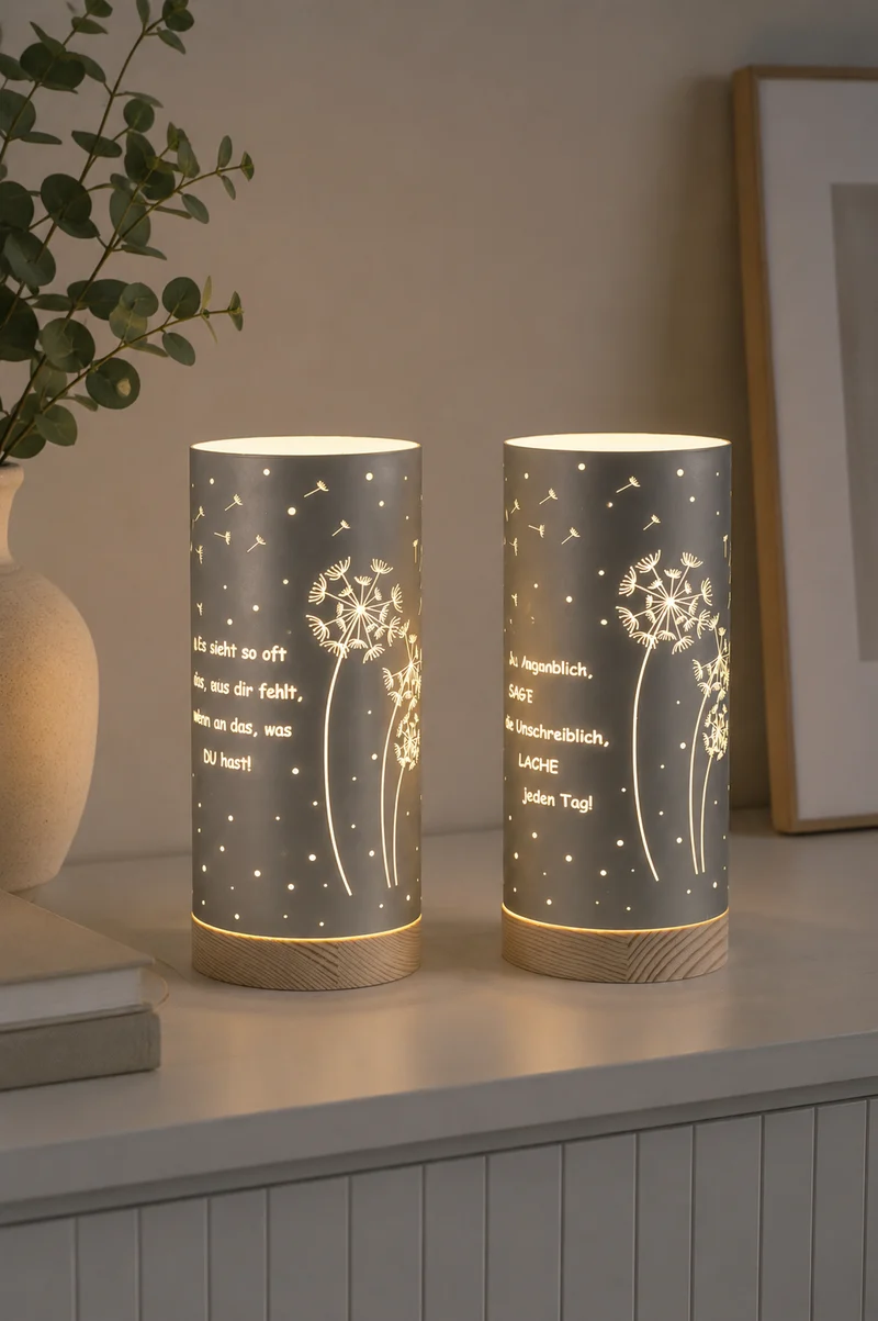 Deko Licht Pusteblume LED 20cm mit Sprüchen anthrazit