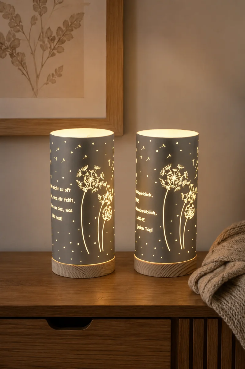 Deko Licht Pusteblume LED 20cm mit Sprüchen anthrazit