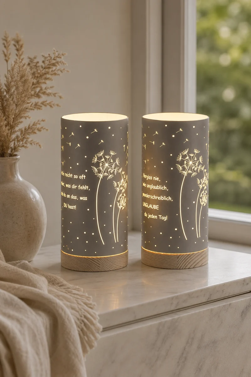 Deko Licht Pusteblume LED 20cm mit Sprüchen anthrazit