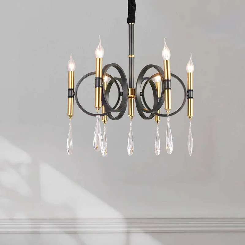 Moderner E14 Schwarz-Gold Kronleuchter Kerzen 5~2590