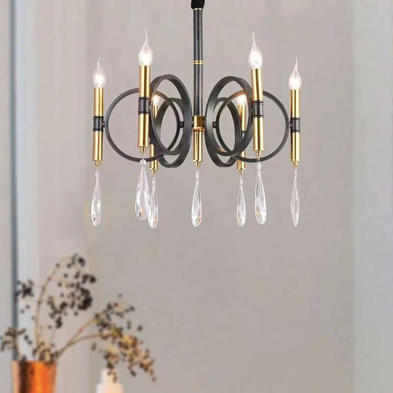 Moderner E14 Schwarz-Gold Kronleuchter Kerzen 5~2590