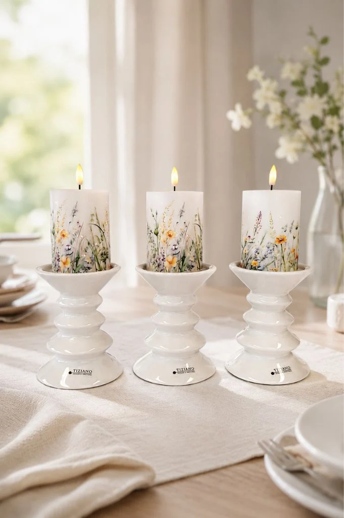 3er Set Kerzenhalter Silandro 15cm creme-weiß