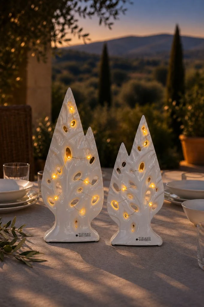 Dekoobjekt Doppelbaum Cipresso LED weiß-creme