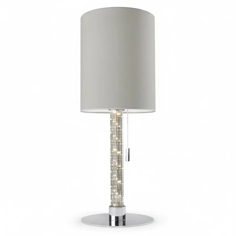 Sompex SINGLE Tischleuchte – runder Stoffschirm hellgrau, LED-Lichtsäule, 55 cm, E14