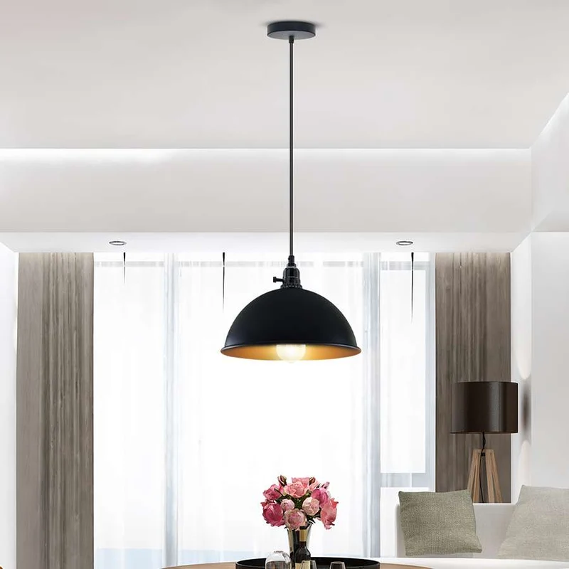 Moderne schwarze Pendelleuchte – E27, 95cm Kabel, Metall/PVC ~ 2837