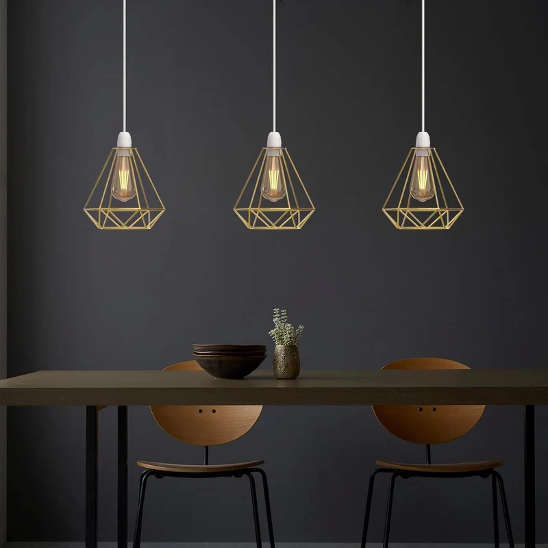 Moderne Pendelleuchte mit geometrischem Drahtdesign – E27, Gold~2779