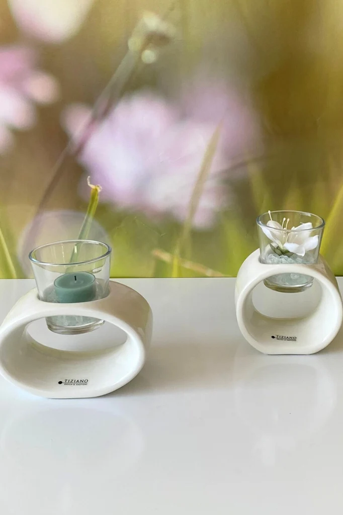 Teelichthalter Vago 15 oval creme-weiß