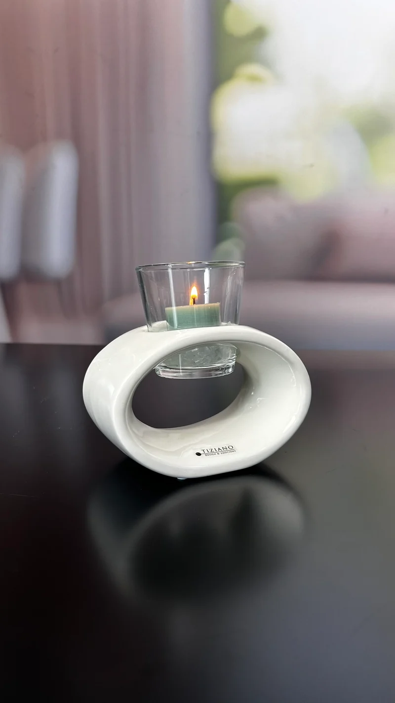 Teelichthalter Vago 15 oval creme-weiß