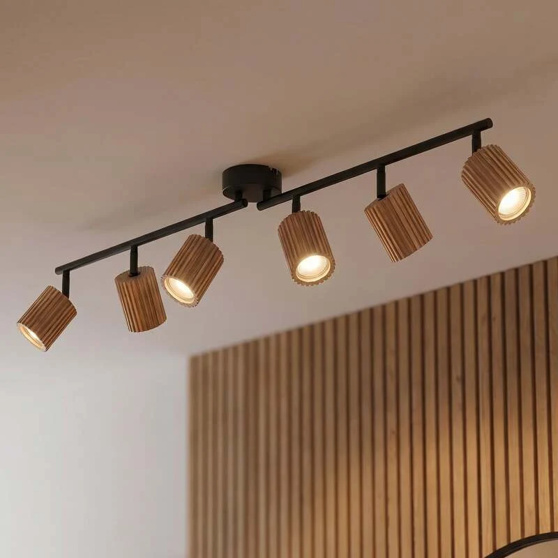 B-Ware Lindby Deckenstrahler Stralino 6-flammig LED Deckenlampe dimmbar Holz schwarz