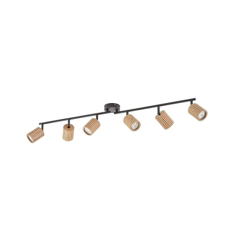 B-Ware Lindby Deckenstrahler Stralino 6-flammig LED Deckenlampe dimmbar Holz schwarz