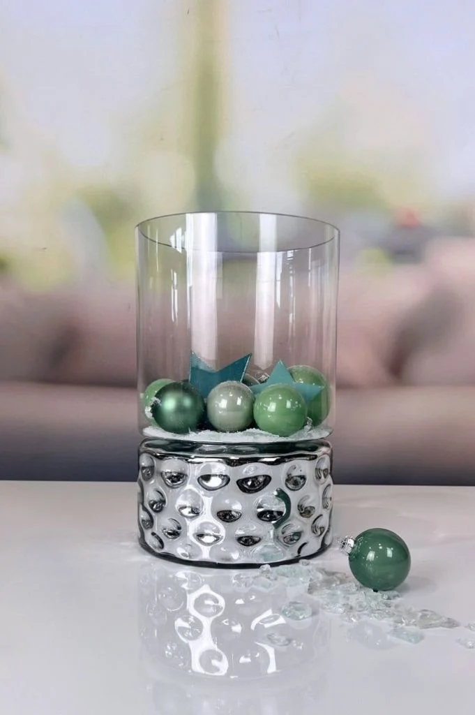 Windlicht Dots 37cm gerade silber