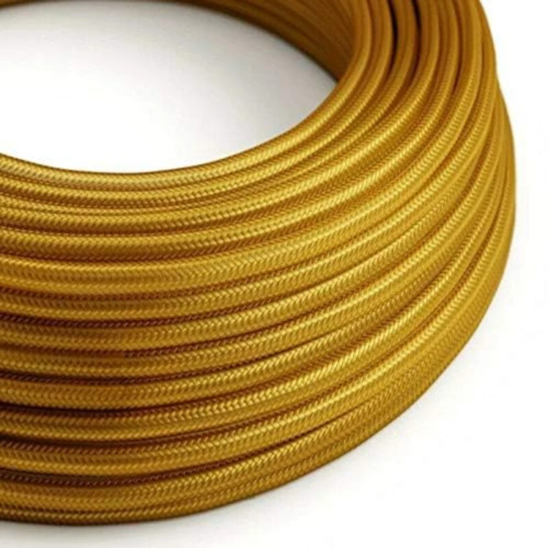 Ledsone Textilkabel 3-adrig Gold Rund Lampenkabel DIY ~1123