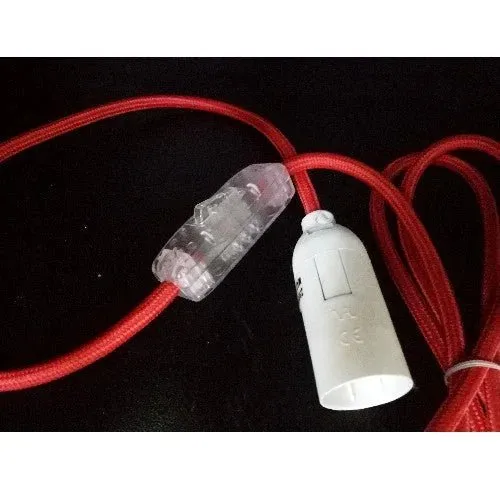 E14 Lampenfassung mit Schalter & Stecker – rotes Textilkabel – 1,5 m