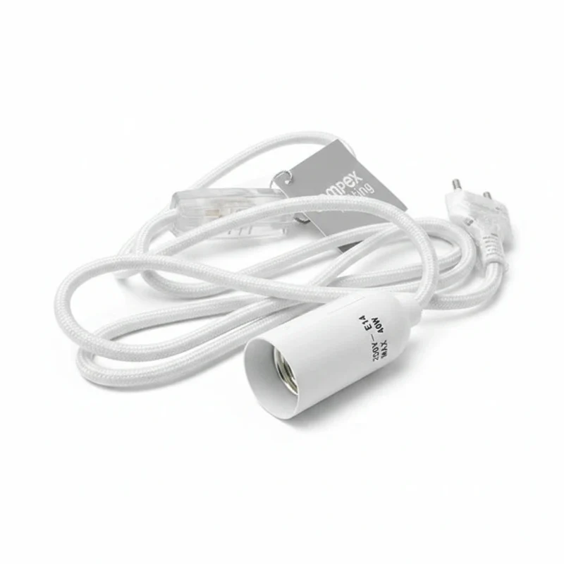 E14 Lampen Fassung m. Schalter Stecker Textil weiß | Sompex