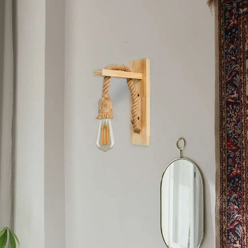 Wandlampe mit holz , Hanfseil,lampen für das Kinderzimmer~2635