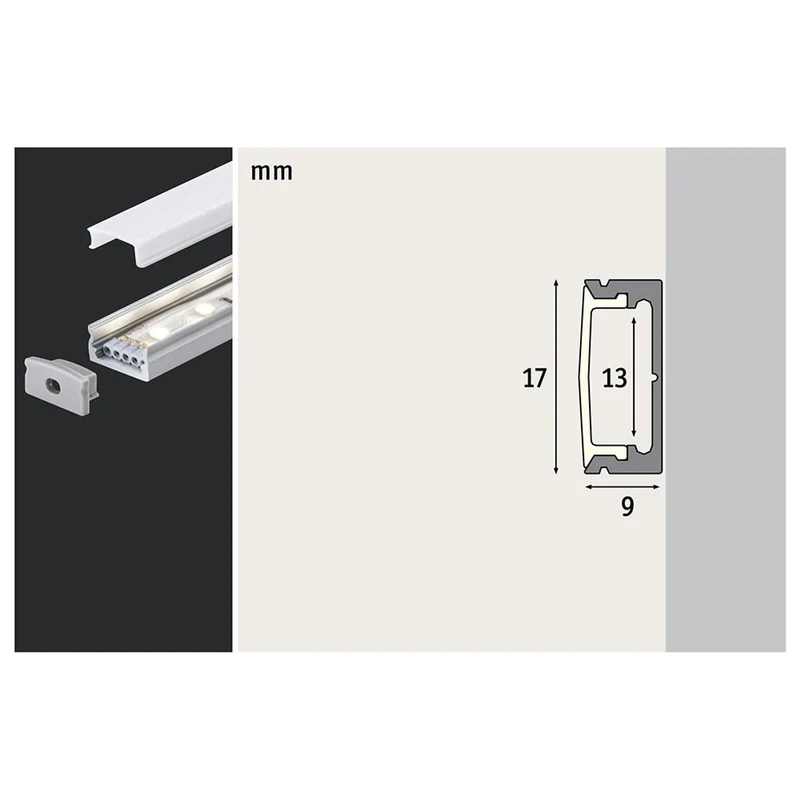 LED Strip Profil Base Weißer Diffusor 2m Alu-Eloxiert Satin