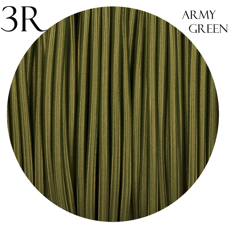 3 Adriges Army Grun Rundkabel Vintage Stoffkabel 0,75 mm~1139