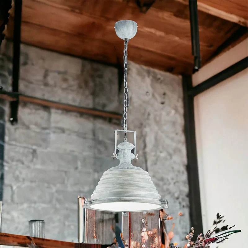 Industrie LOFT Pendellampe YORK – Retro Pendelleuchte antik weiß Ø 35 cm