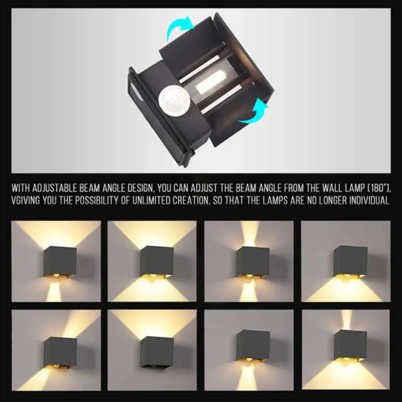 LED Wandleuchte mit Bewegungsmelder 10cm Alu Cube Außen 10W~2569