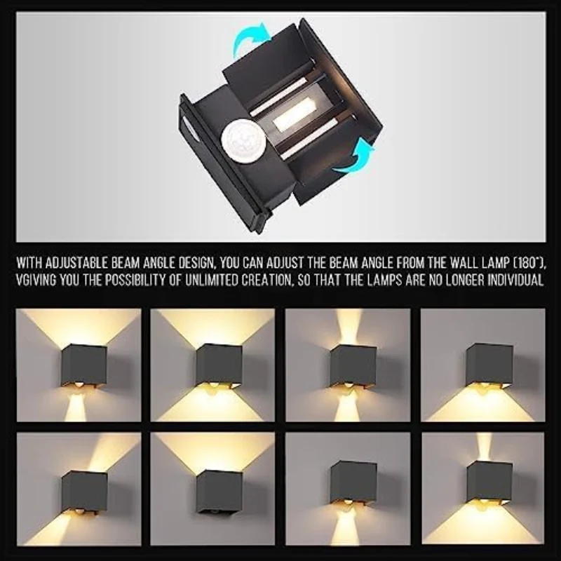 LED Wandleuchte mit Bewegungsmelder 10cm Alu Cube Außen 10W~2569
