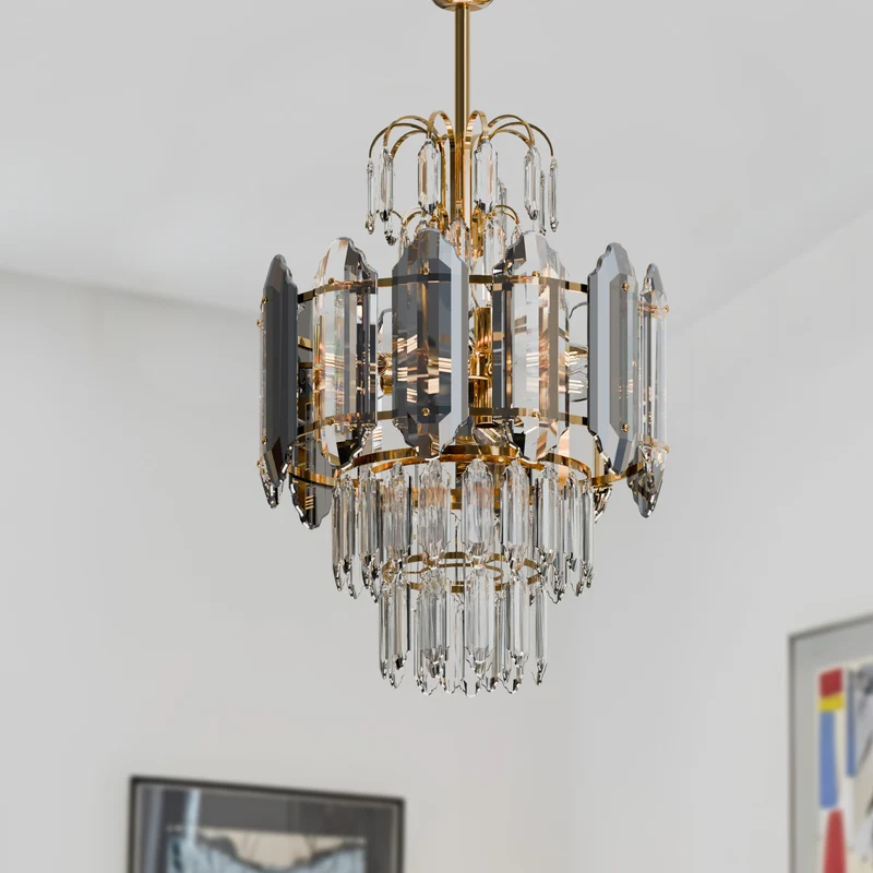 Moderne Kristall Gold-Deckenleuchte-Kronleuchter mit Kristall Tröpfchen-Hängelampe~2625