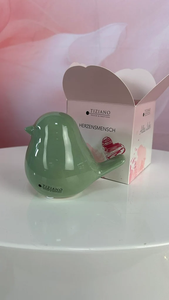 Würfelbox Amore mit Vogel Pallino grün