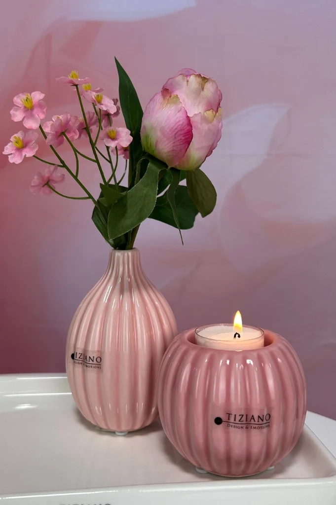 Dekoset Sendina mit Leon mit Vase und Teelicht Prisma