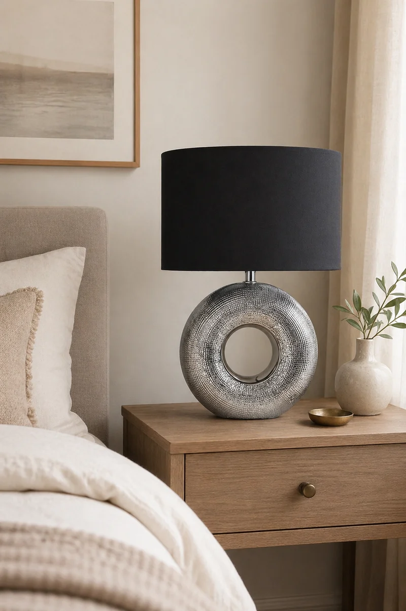 Deko Lampe 43cm rund silber-schwarz