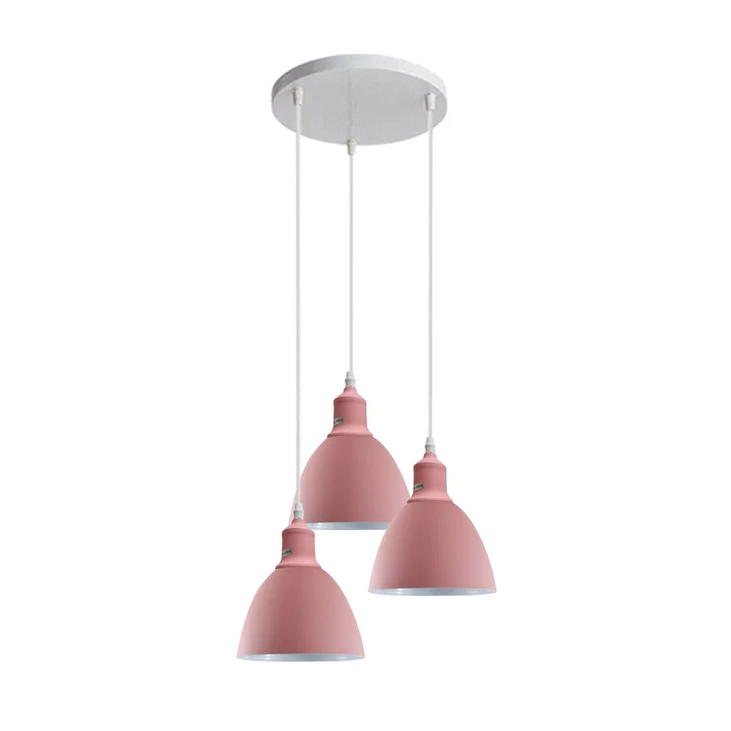 Retro Lampe Esszimmerlampe Pendelleuchte 3 Flammig 15 cm Rosa~2503