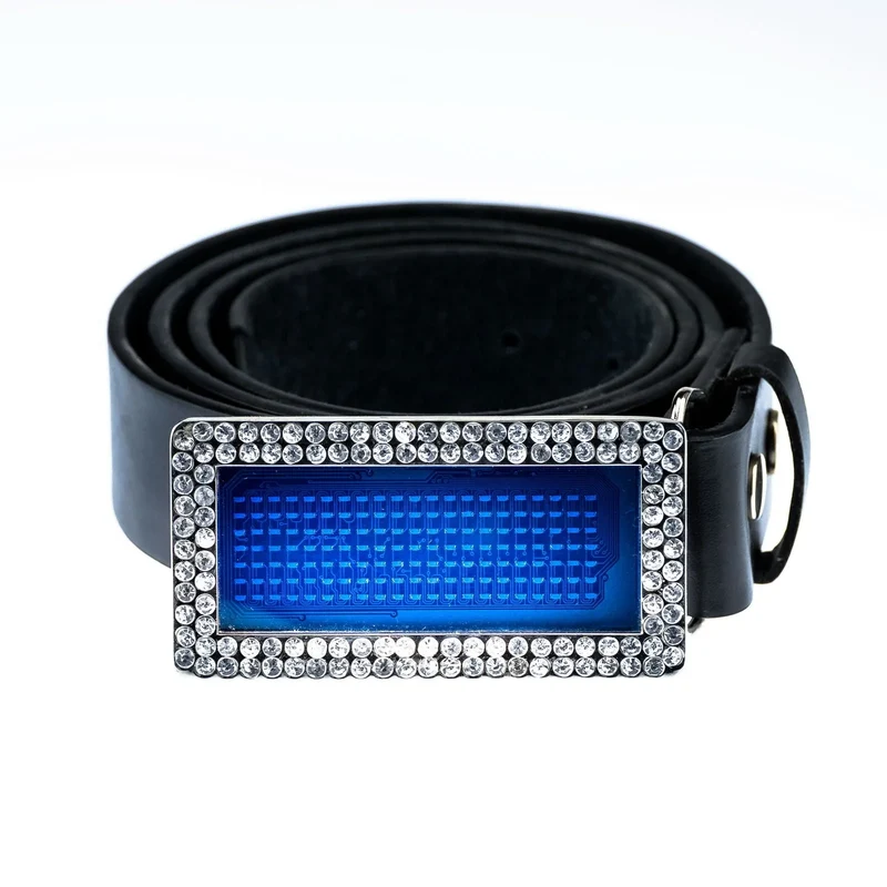 LED Gürtel mit Laufschrift Blau Kristall LED Belt programmierbar Unisex