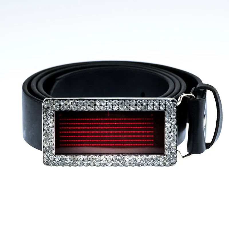 LED Gürtel mit Laufschrift Rot Kristall LED Belt programmierbar Unisex