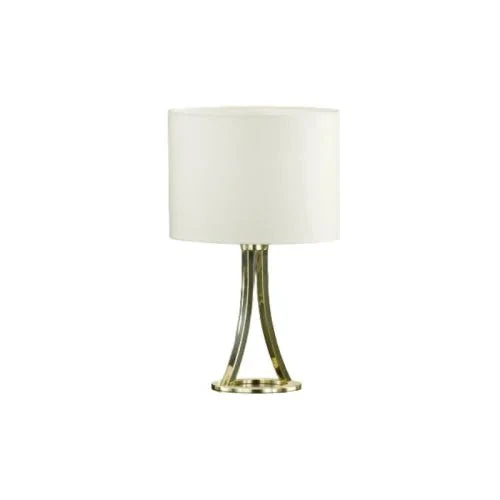 Honsel Mira Tischleuchte – Messing-Gold mit cremefarbenem Stoffschirm, 33 cm, E14