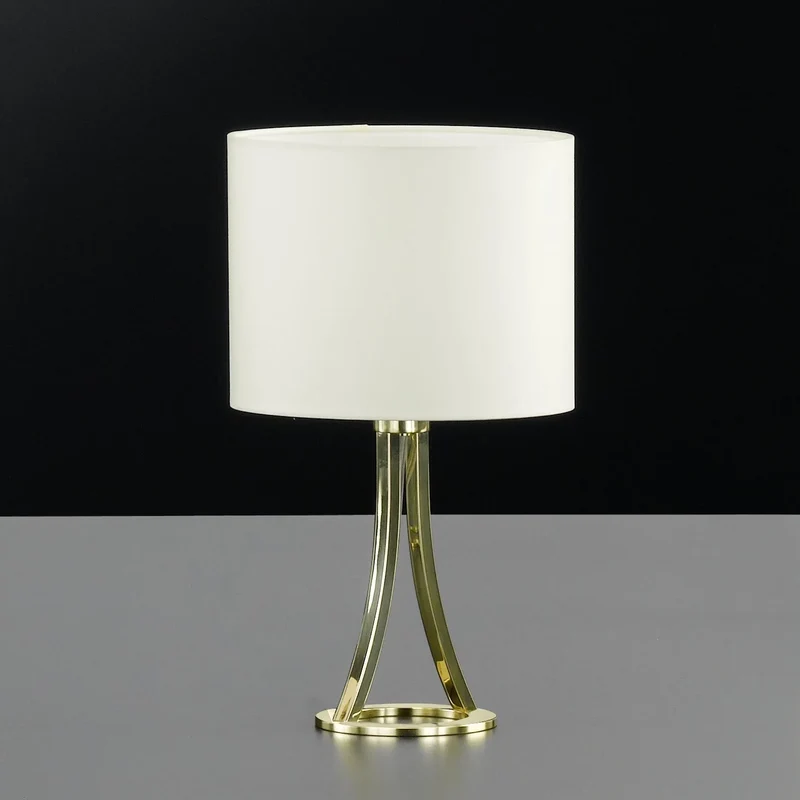 Honsel Mira Tischleuchte – Messing-Gold mit cremefarbenem Stoffschirm, 33 cm, E14