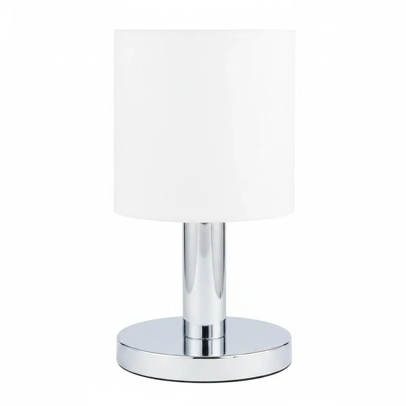 Honsel NADA Nachttischlampe – Chrom mit weißem Stoffschirm, 3-Stufen-Touchdimmer, E27