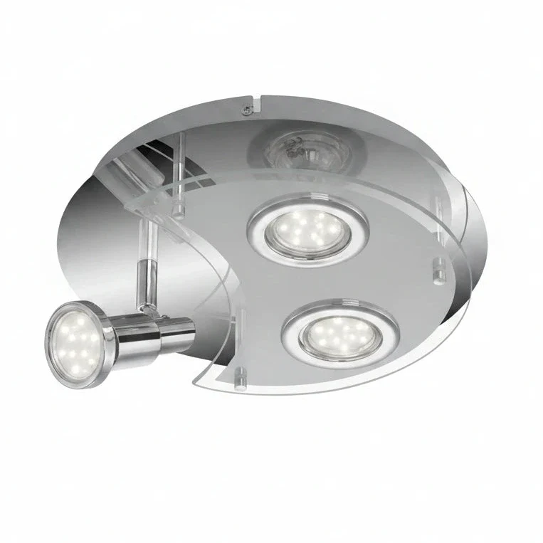 LED Deckenlampe 3x GU10 1x schwenkbar Glas matt Chrom Halbmond-Glas