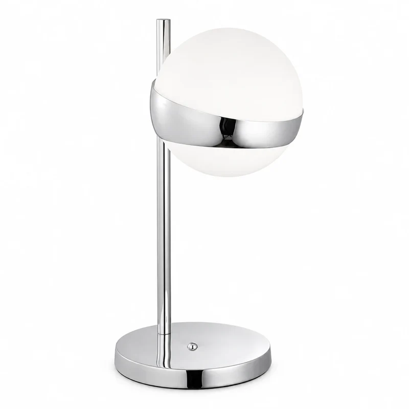 ESTO TAURUS Kugel-Tischlampe – weiße Opalglaskugel, Chrom glänzend, 47,5 cm, E27