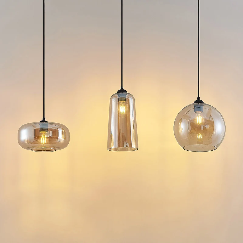 B-Ware Lucande Wilja Hängeleuchte Hängelampe Licht Lampe Leuchte E27 dreiflammig amber