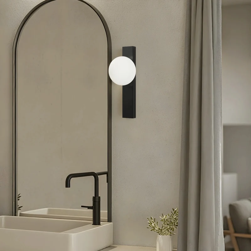 B-Ware Lindby Wandleuchte Tavrik LED Lampe dimmbar schwarz-weiß IP für Feuchträume 30cm