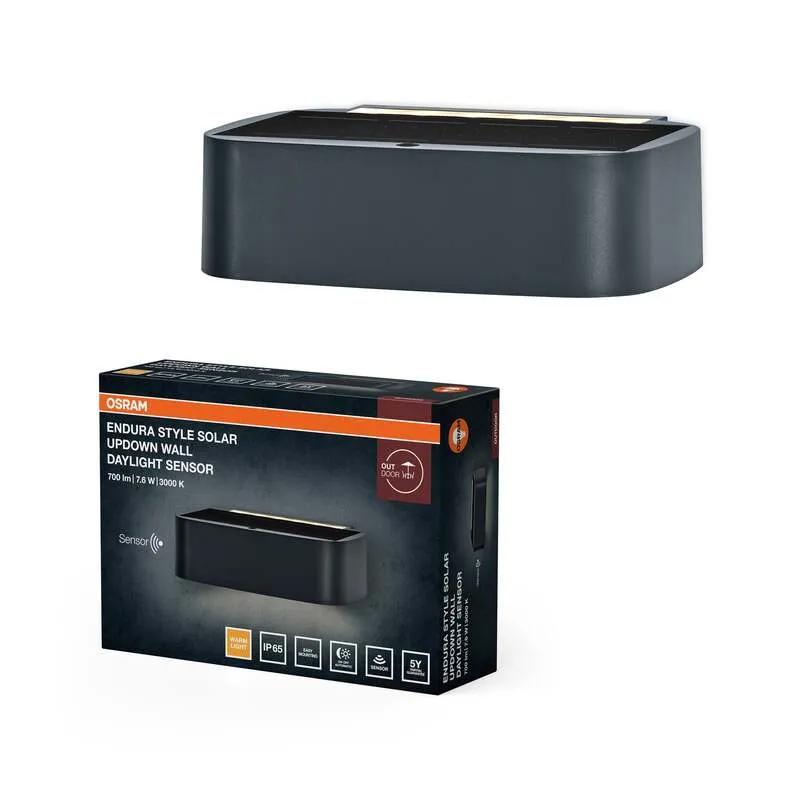 B-Ware OSRAM Wandleuchte Außen Solar Updown 7,6W dimmbar warmweiß 3000K IP65 dunkelgrau