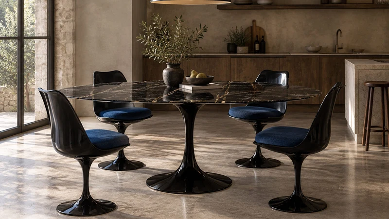 Tulip Oval Table à manger plateau en marbre Sahara