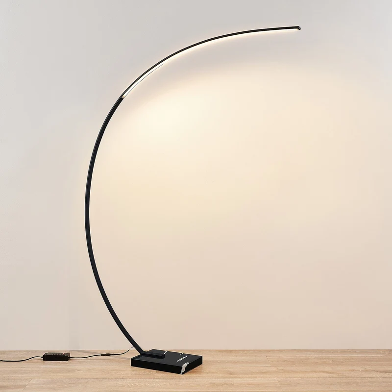 B-Ware Lindby Stehlampe Bogenlampe LED Kendra schwarz Wohnzimmerlampe dimmbar Aluminium