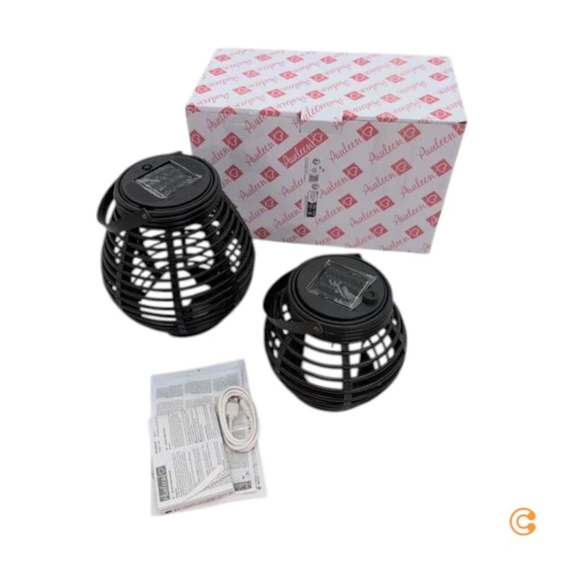 B-Ware Pauleen Laterne Windlicht Solar LED schwarz Kunststoff Set Garten Dekolicht Auße