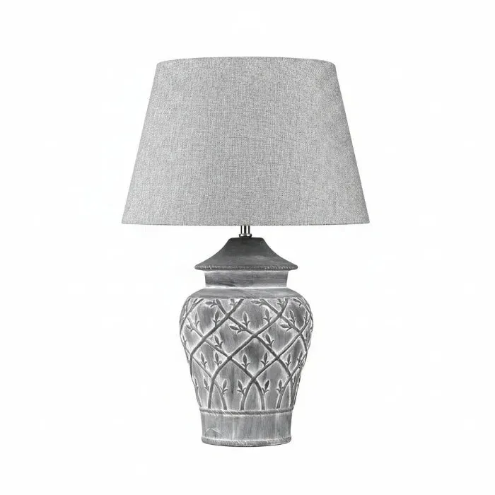 Sorpetaler FIORE Griggio Tischlampe – Beton-Keramik grau mit Antik-Patina, Stoffschirm, 66 cm