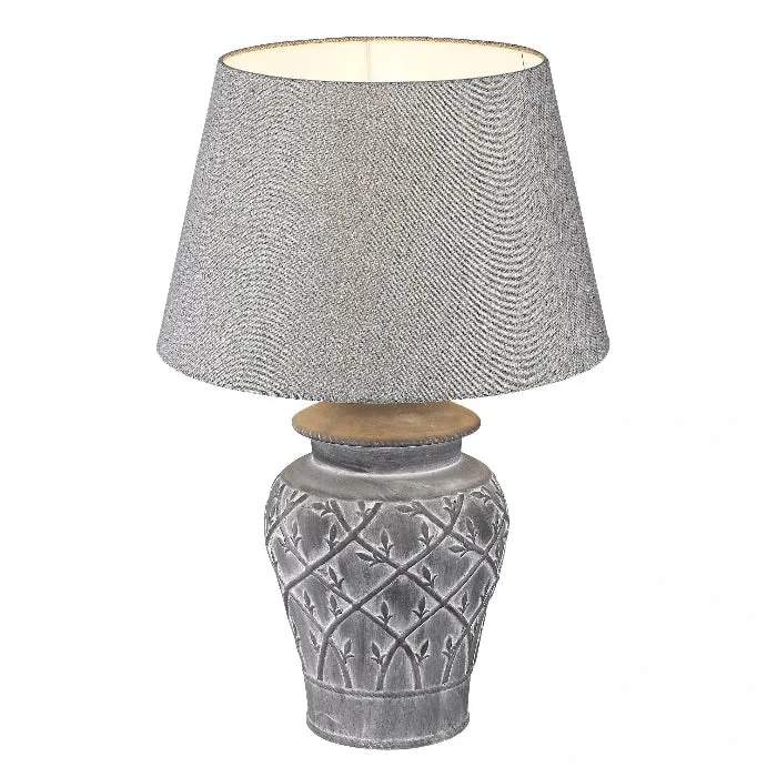 Sorpetaler FIORE Griggio Tischlampe – Beton-Keramik grau mit Antik-Patina, Stoffschirm, 66 cm