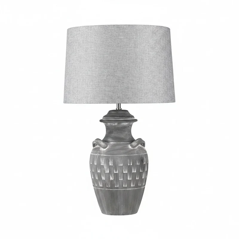Sorpetaler MANICA Griggio Hockerleuchte – Beton-Keramik grau mit Antik-Patina, Stoffschirm, 73 cm