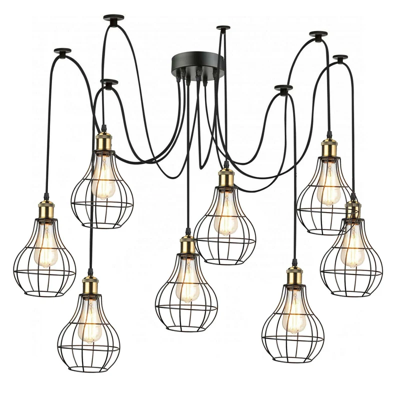 Ledsone Vintage 8 flammig Pendelleuchte Käfig Spinnenlampe ~2268