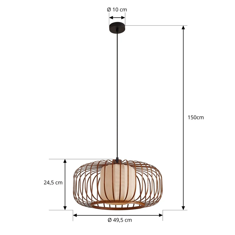 B-Ware Lindby Pendelleuchte Davella 50 cm Bambus Textil dimmbar Holzfarbe