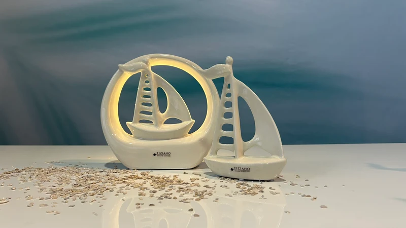 Dekoboot Casali im Ring LED creme-weiß